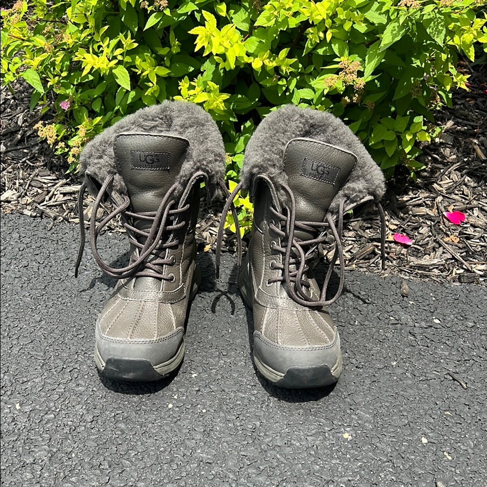 UGG Dark Gray Fur-Lined Lace-Up Boots